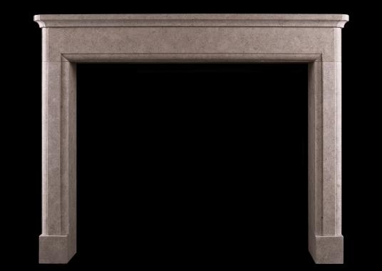 Architectural fireplace in pearl beige limestone