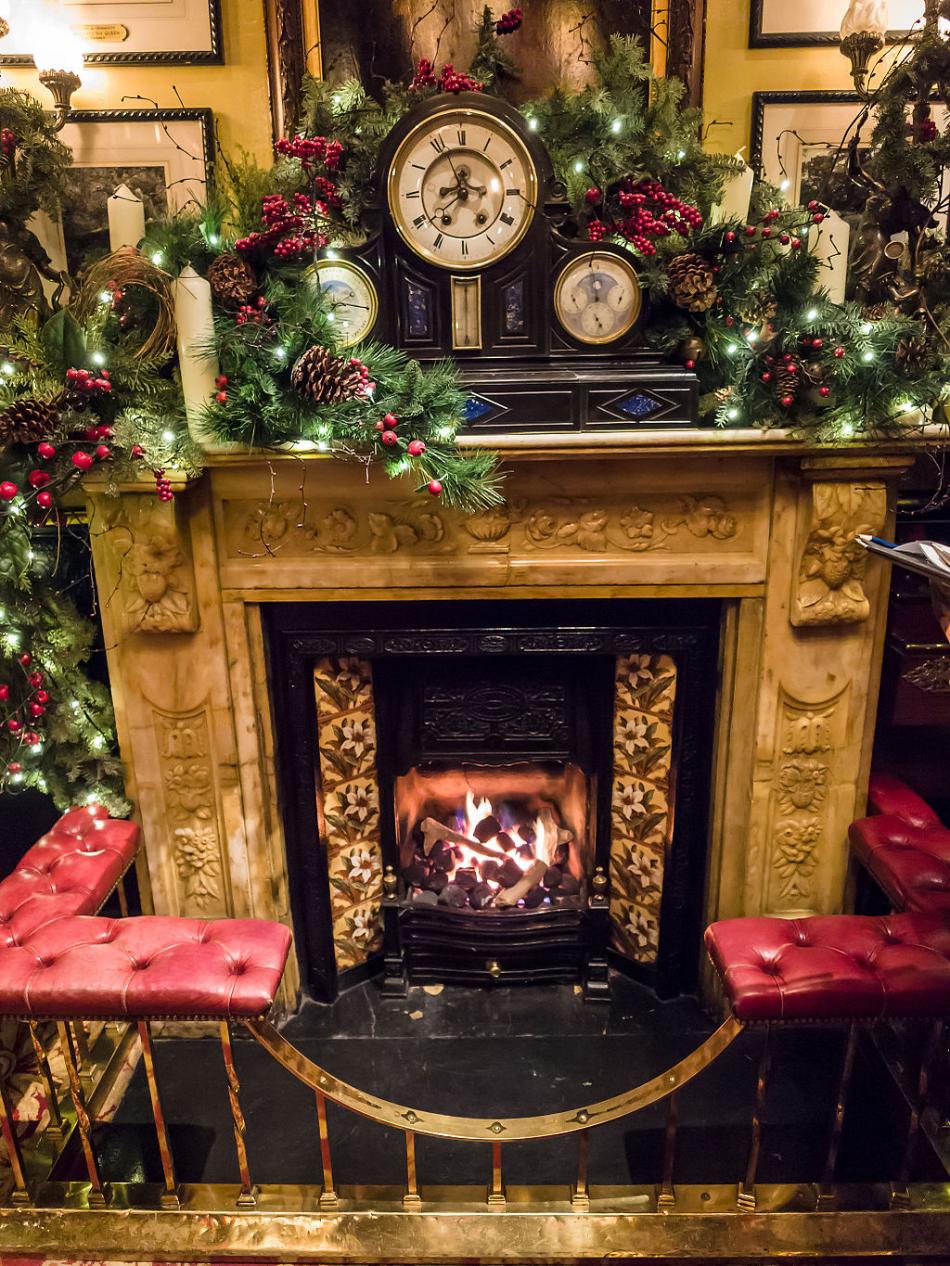 The fireplace at Rules restaurant, Christmas 2012