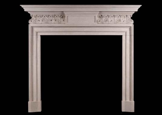 A George II Style Portland Stone Fireplace with carved frieze