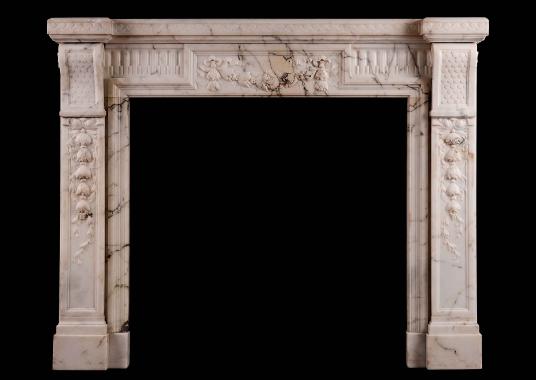 A French Louis XVI Style Fireplace in light Pavonazza marble