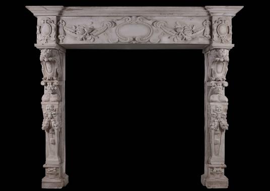 A carved stone Renaissance fireplace, 19th century