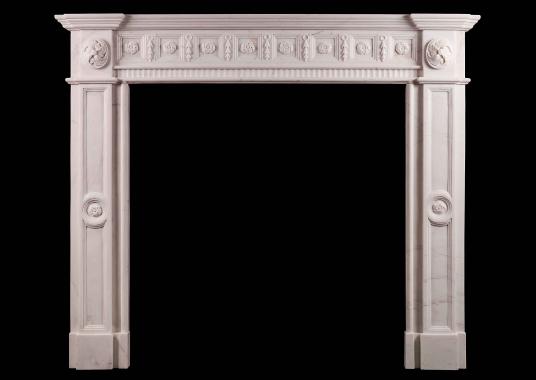 An Irish Georgian style white marble fireplace