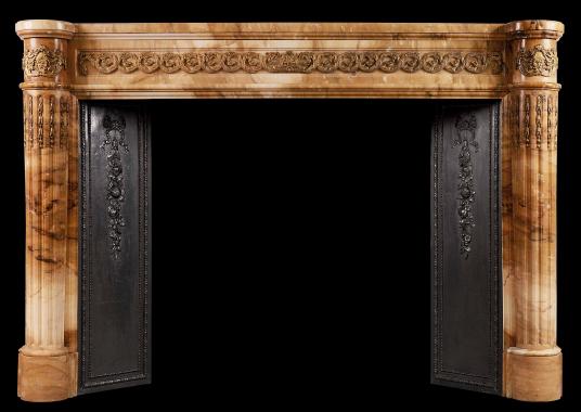 An impressive Siena French Marble Fireplace with Ormolu Enrichments
