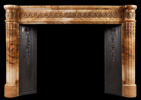 An impressive Siena French Marble Fireplace with Ormolu Enrichments