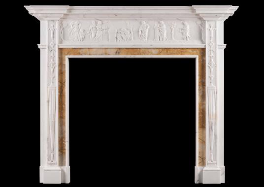 A Neo-Classical English Statuary marble fireplace with Siena inlay