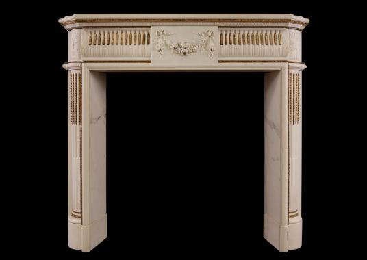 An English Regency Statuary marble fireplace with inlaid brass ormolu