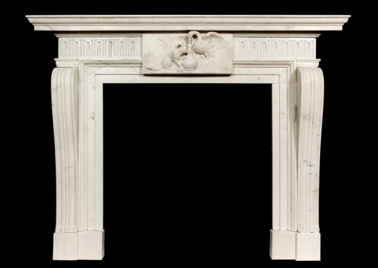 A well carved Antique English Statuary white Marble Fireplace