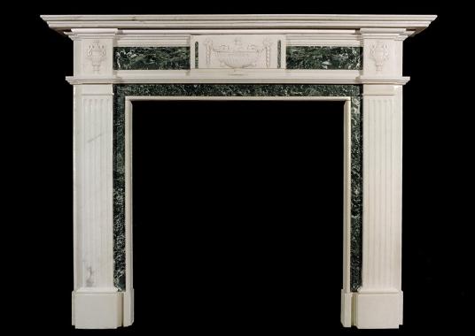 An English Georgian style Statuary and Tinos Green antique marble fireplace