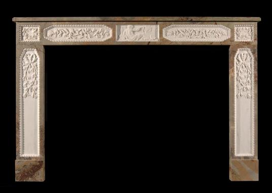 A Sarrancolin French Louis XVI style marble fireplace