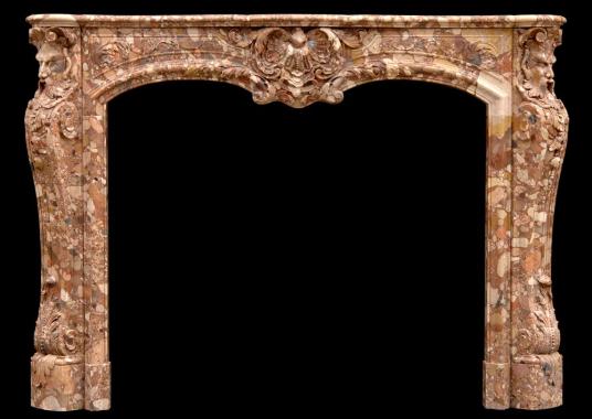 An unusual French transitional style Breche d'Alep marble fireplace