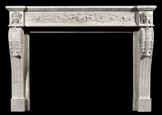 An unusual 19th Century French XVI style Carrara marble fireplace