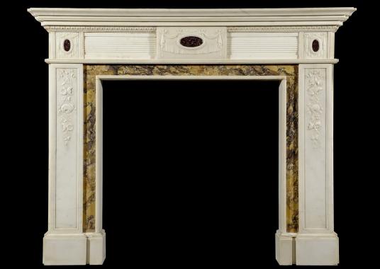 A Regency style Statuary marble chimneypiece inlaid with porphyry