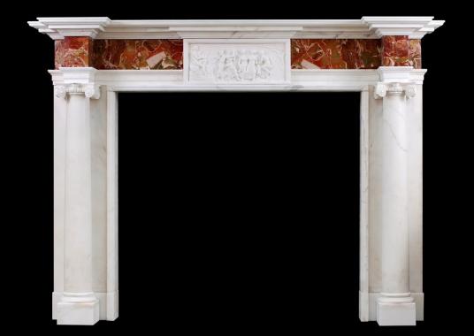 A George III style Antique Statuary marble fireplace with Jasper inlay