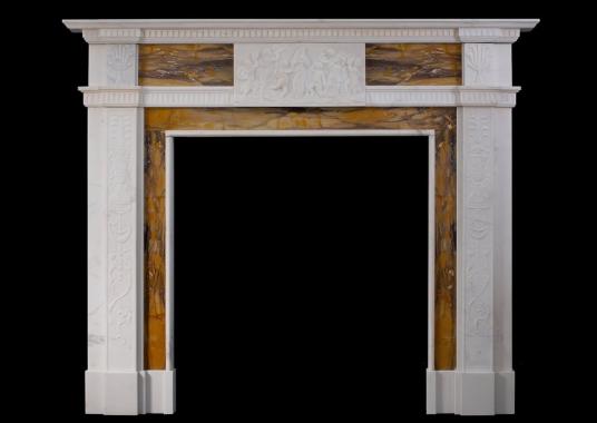 A Neo Classical English Statuary and Siena marble fireplace