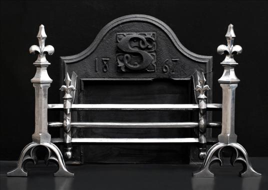 A mid 19th century neo-Gothic cast iron firegrate