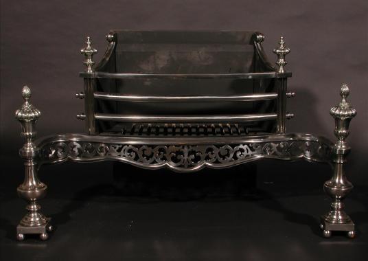 A large 19th century English polished steel firegrate