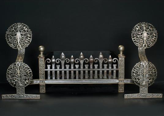 A very impressive early 19th century English nickel and cast iron antique firegrate