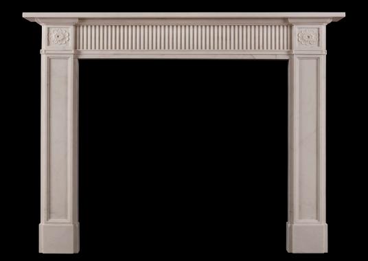 A late 18th century style white marble fireplace