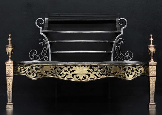An impressive brass and steel neo-classical firegrate
