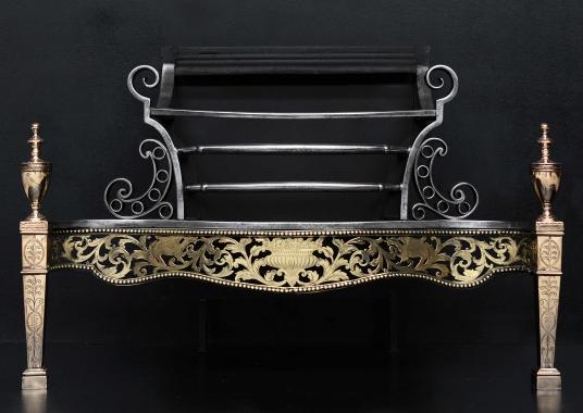 An impressive brass and steel neo-classical firegrate