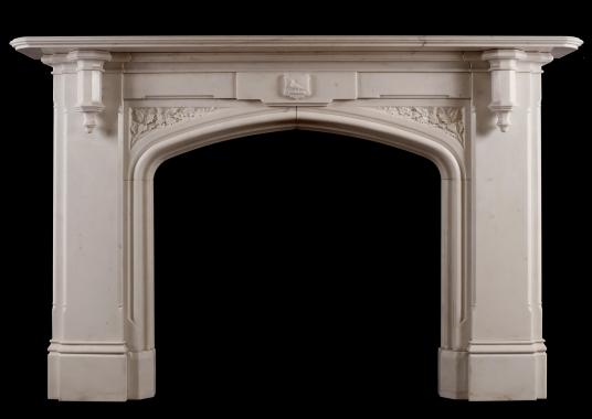 A fine Gothic Revivial Statuary marble fireplace