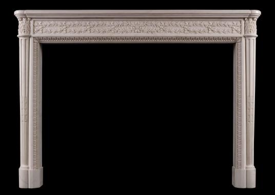 A fine French Louis XVI white marble fireplace