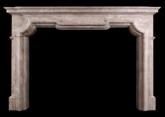 An Italian chimneypiece in white travertine