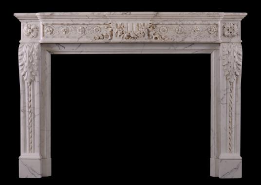 A veined Statuario French marble chimneypiece