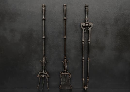 A set of fire tools with trident end