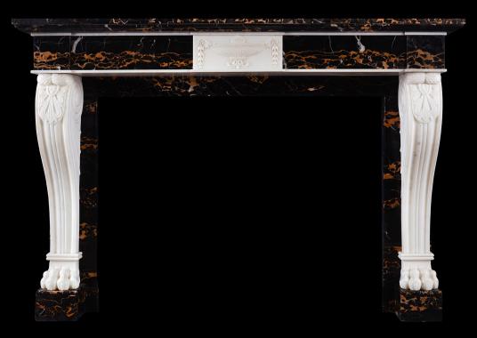 An Italian Portoro and Statuary marble fireplace