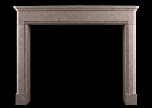 Architectural fireplace in pearl beige limestone