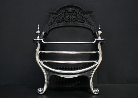 A polished cast iron firegrate