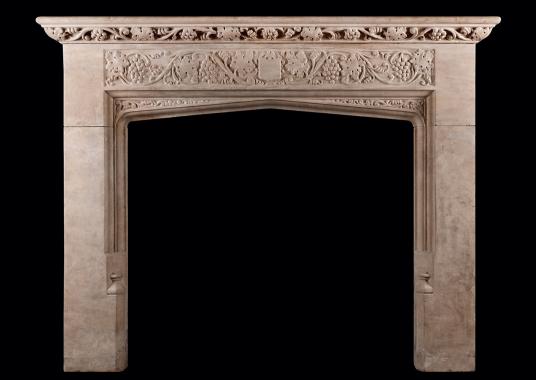 An English stone fireplace in the Gothic manner