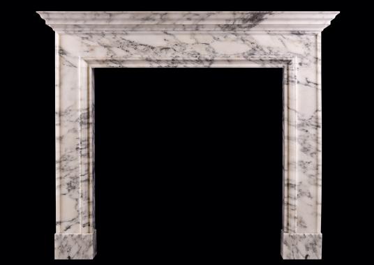 An Italian Arabescato marble fireplace of architectural form