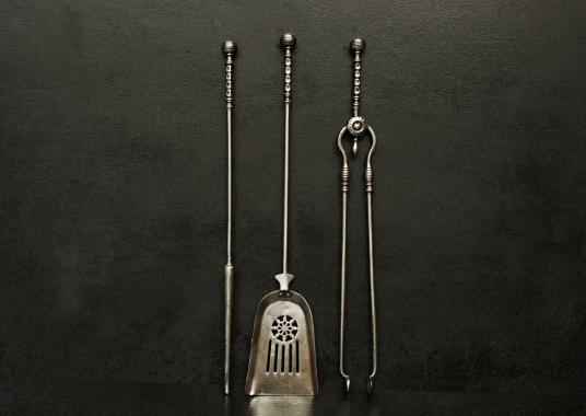 A set of Georgian style steel firetools