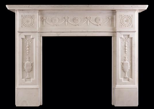 An early Victorian fireplace in white Statuary marble