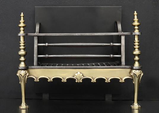 A brass and steel firegrate