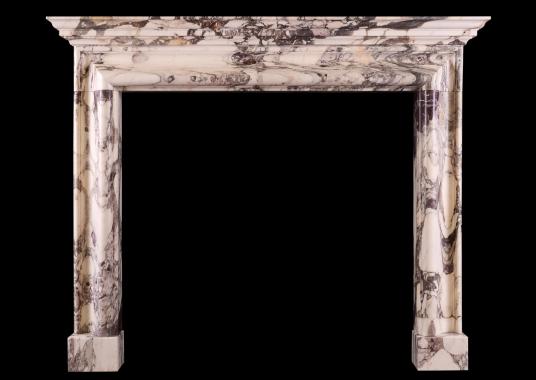 An architectural fireplace in Breche Violette marble