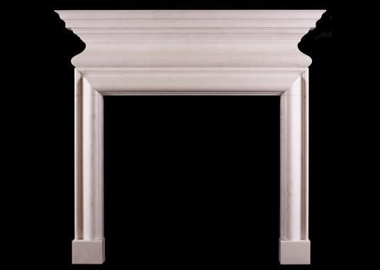 A stylish architectural fireplace in white marble