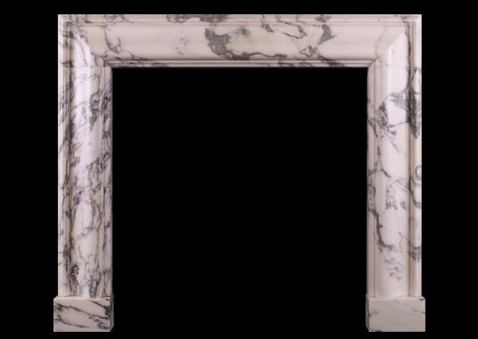 An English moulded bolection fireplace in Italian Arabescato marble