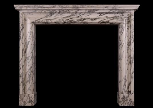 An English moulded fireplace in Arabescato marble