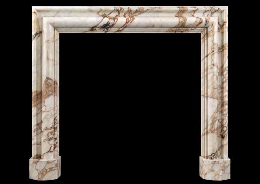 An English bolection fireplace in Calacatta Oro marble