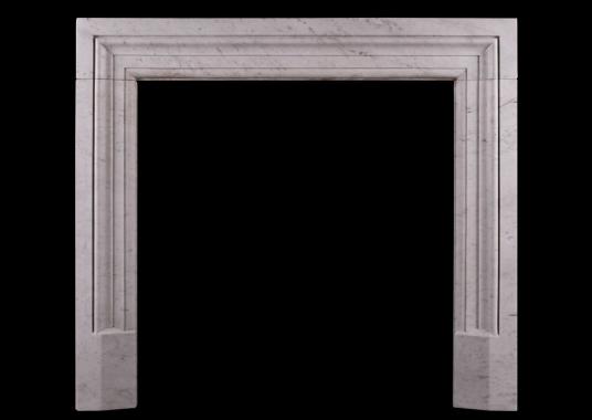 An architectural fireplace in Italian Carrara marble