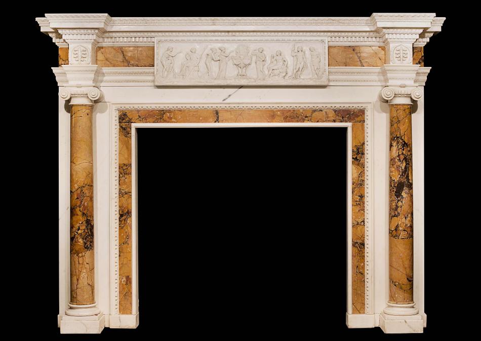 An important English 18th century Statuary and Siena marble fireplace