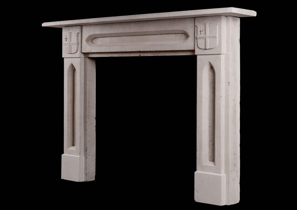 An English stone Gothic style fireplace
