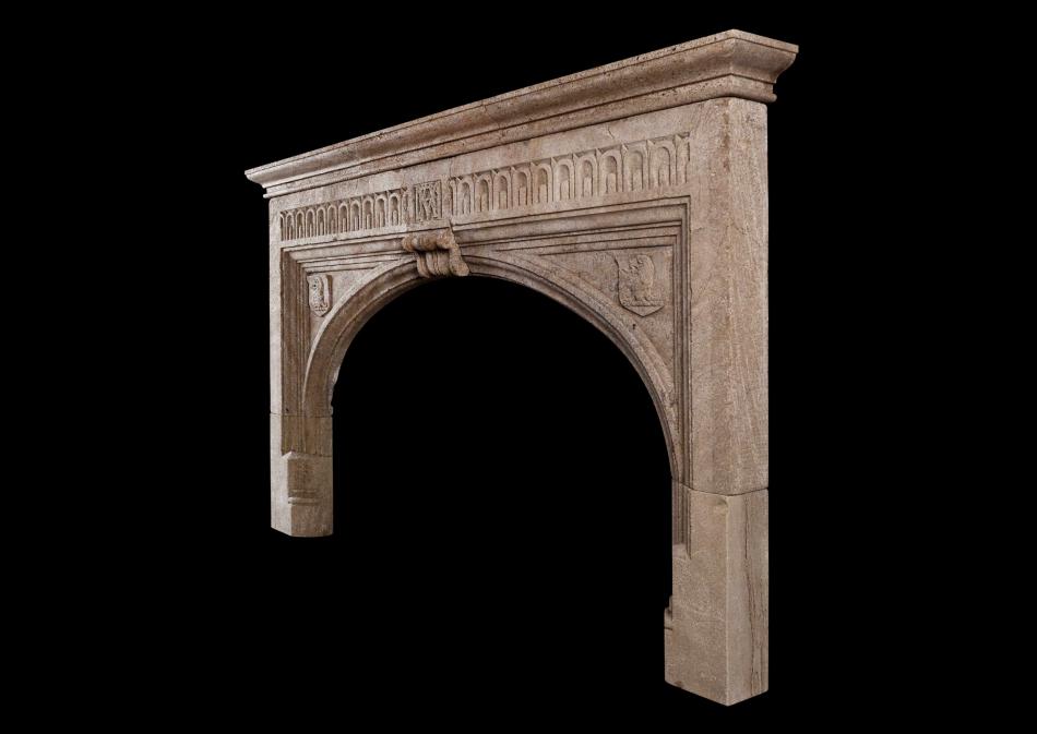 A large Gothic Ham stone antique fireplace