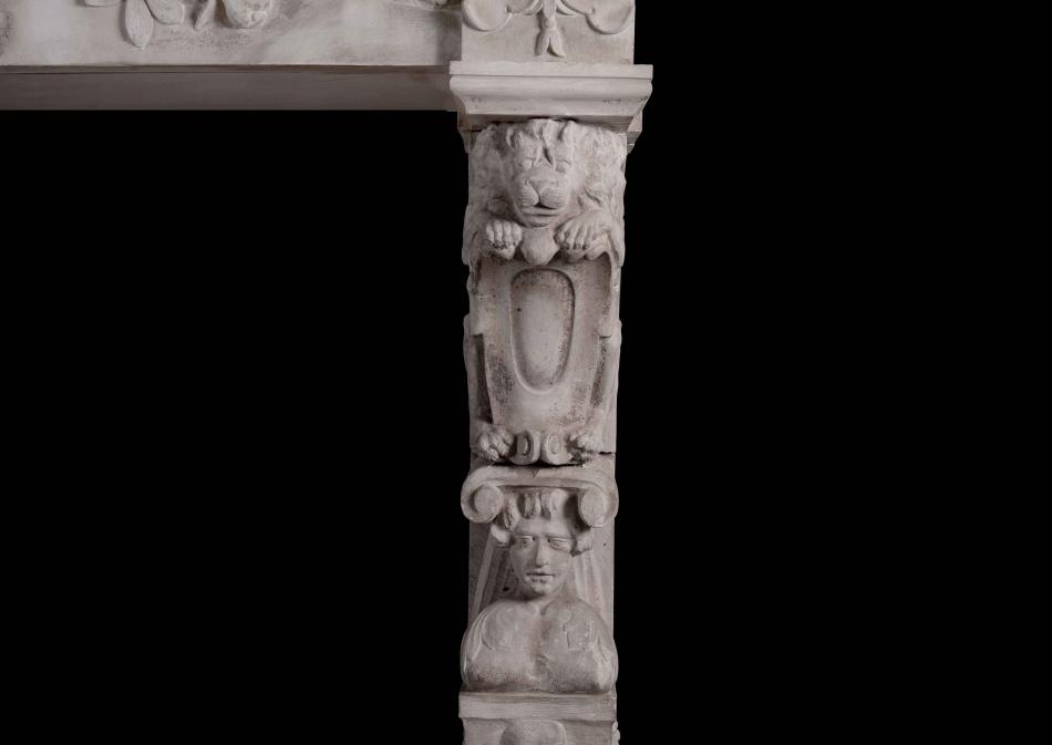 A carved stone Renaissance fireplace, 19th century