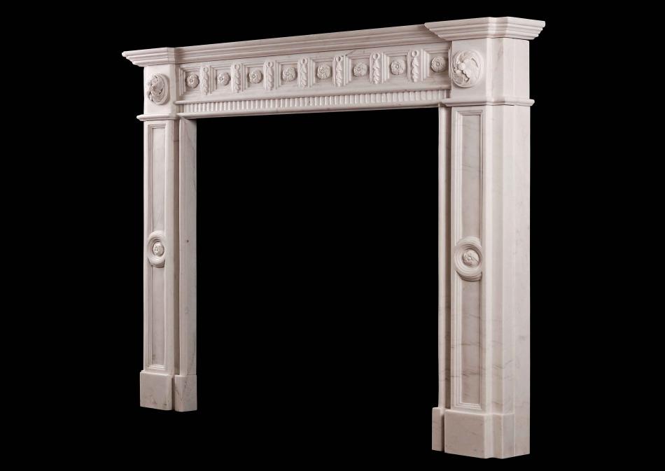 An Irish Georgian style white marble fireplace