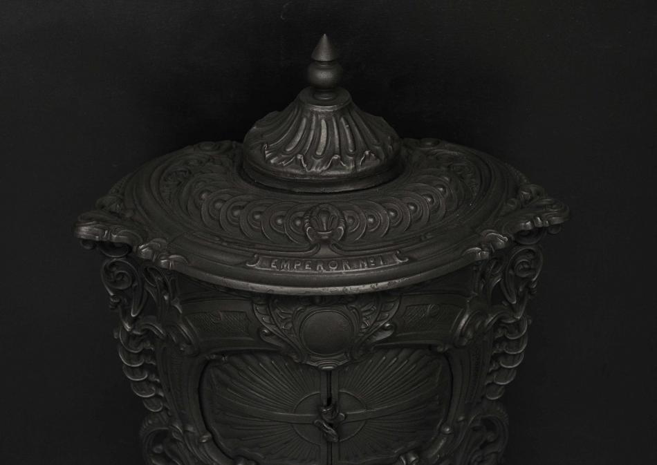 A decorative cast iron stove