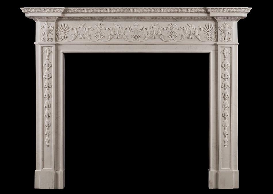 An English George III White Marble Fireplace
